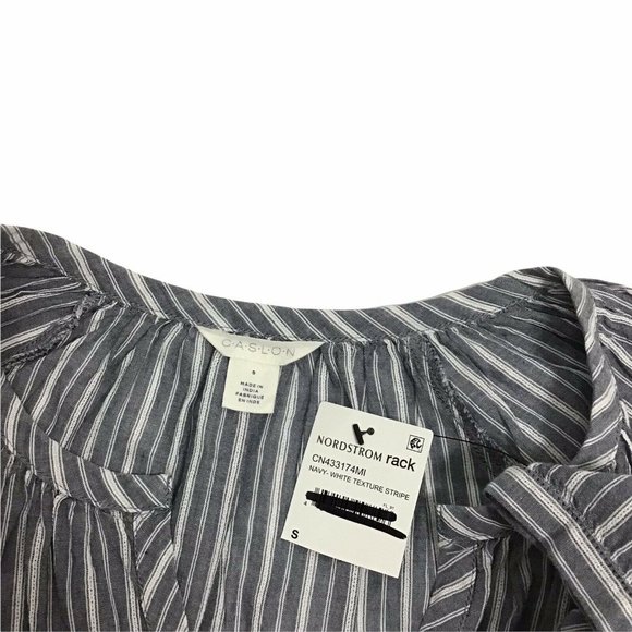 Caslon V Neck Short Sleeve Navy & White Stripe Cotton Pullover Top Size Small S - Picture 5 of 5